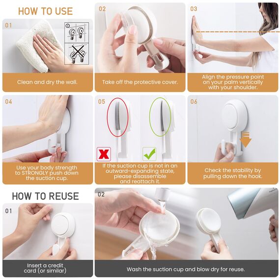 TAILI Saugnäpf Haken Handtuchhalter Küche Ohne Bohren Wiederverwendbar Wasserdicht 360° Drehbare Duschhaken, Handtuchaufhänger Küche Saugnapf Haken für Bad, Wand, Bademäntel, Mantel, 4 Pack Weiß