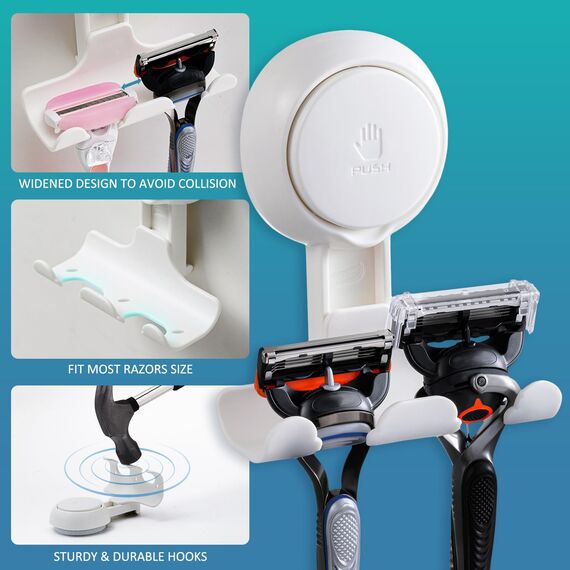 TAILI Dusche Rasierklingenhalter Saugnapf Haken 2 Pack Vakuum Saug Rasierklingenaufhänger für Dusche Wand Saug Tür Haken für Bad Handtuch Schwamm Rasierer Halterung für Badezimmer Abnehmbar
