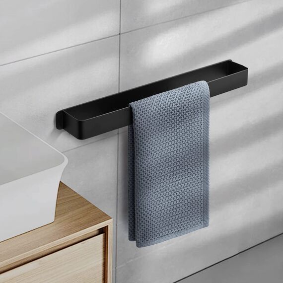 Handtuchhalter Ohne Bohren, Gästehandtuchhalter Selbstklebend, Badetuchhalter kleber, Edelstahl Handtuch Halter Wandmontage (Schwarz, 42cm)