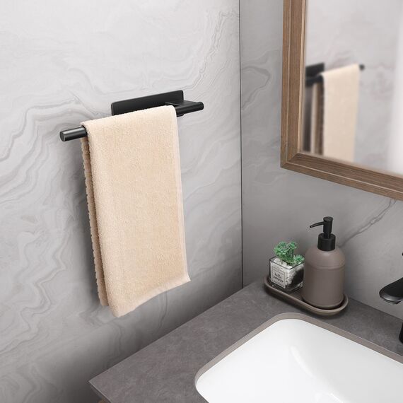 Dvocel Handtuchhalter ohne Bohren Selbstklebende Schwarz Matt 304 Edelstahl Handtuchhalter Bad Einarmig, Wandmontage für Badezimmer Küche