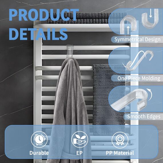 Fengxunzmm 12 Stück Haken für Rundheizkörper, Haken zum Einhängen für Heizkörper, Handtuchheizkörper Haken, S Haken Kunststoff zum Aufhängen, für alle Standard Radiator, Transparent