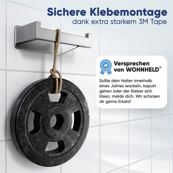 WOHNHELD® Toilettenpapierhalter ohne Bohren | Mit Abroll-Bremse | Extrem stabile Klebemontage | Edelstahl WC Klopapierhalter Silber | Rechts geöffnet