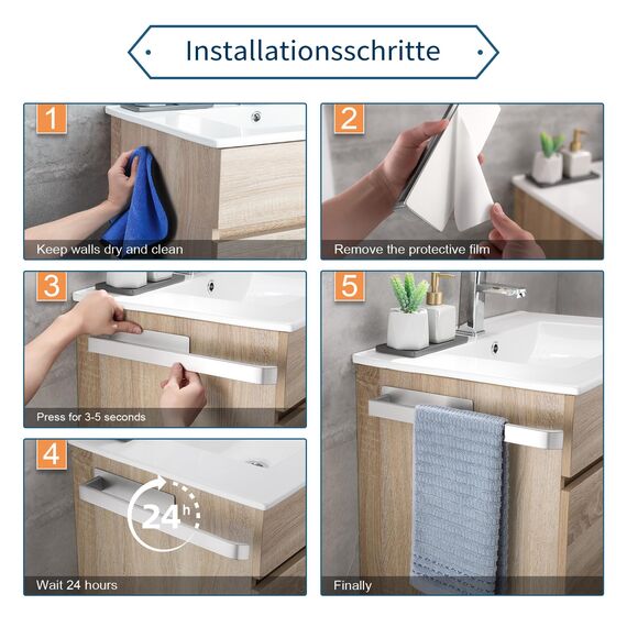 OETAMS Handtuchhalter Ohne Bohren 304 Edelstahl Handtuchstange Selbstklebend Handtuchhalter Bad Hantuchhalterung Wand Badetuchhalter Stabile Einarmig Edel Gebürstet Silber, 38CM