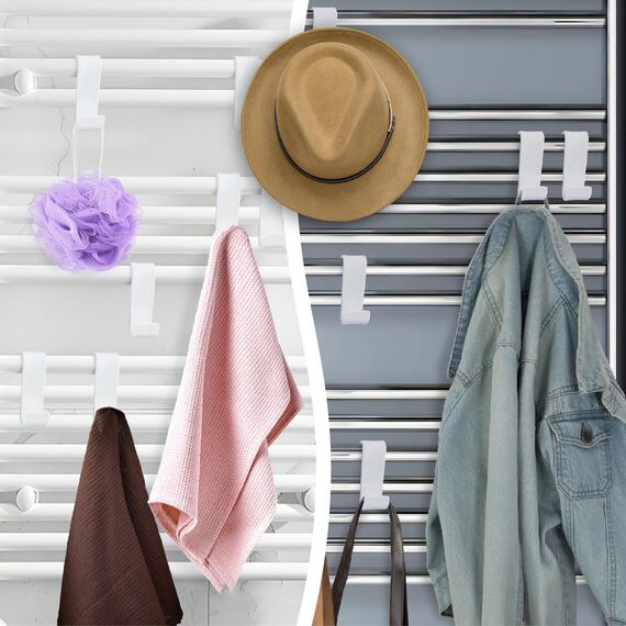 Fengxunzmm 12 Stück Haken für Rundheizkörper, Haken zum Einhängen für Heizkörper, Handtuchheizkörper Bad Heizung, S Haken Kunststoff zum Aufhängen, für alle Standard Radiator, Weiß