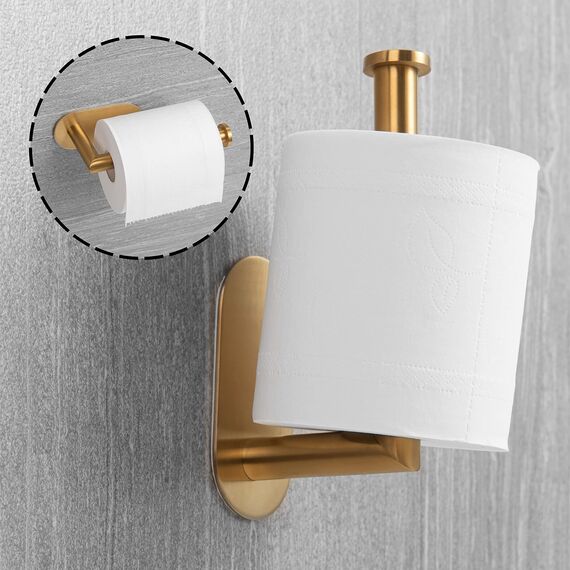 HITSLAM Gold Messing Gebürstet Toilettenpapierhalter Ohne Bohren, Klopapierhalter SUS304 Edelstahl für Küche und Badzimmer