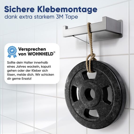 WOHNHELD® Toilettenpapierhalter ohne Bohren | Mit Abroll-Bremse | Extrem stabile Klebemontage | Edelstahl WC Klopapierhalter Silber | Links geöffnet