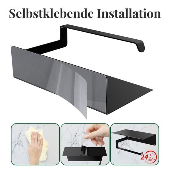Dailyart Toilettenpapierhalter Selbstklebend mit Ablage - Schwarz WC Papier Halterung Ohne Bohren, Wandmontage für Küche und Badzimmer