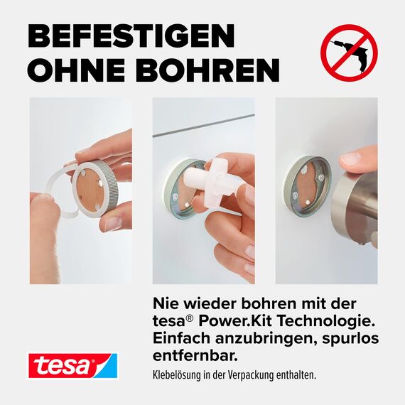 tesa Moon Toilettenpapierhalter, verchromt - WC-Rollenhalter zur Wandbefestigung ohne Bohren, inkl. Klebelösung - 138mm x 105mm x 50mm