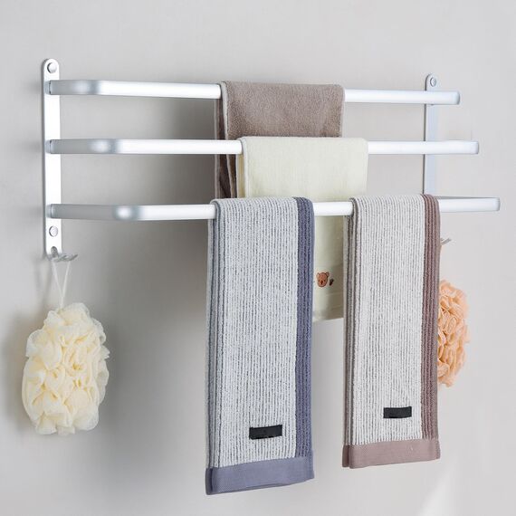 80CM Handtuchhalter Ohne Bohren, Handtuchhalter Silber, Handtuchhalter Bad, Handtuchhalter Wand Badezimmer Zubehör Set, Handtuchhalter Küche Handtuchstange Ohne Bohren