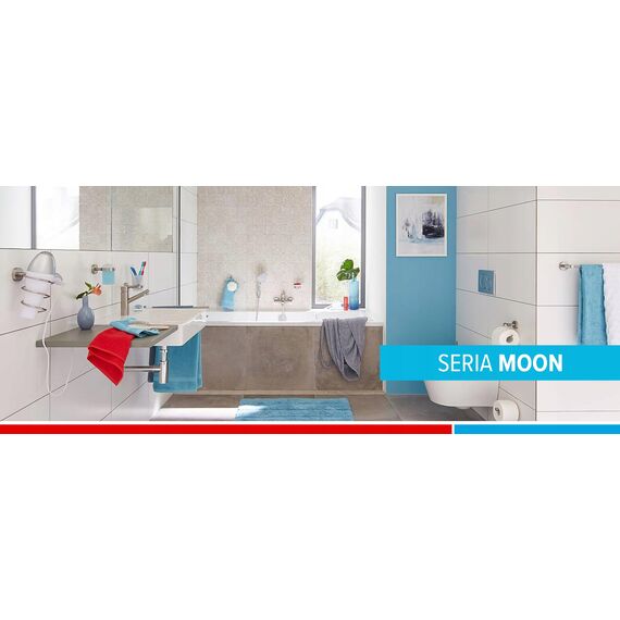 tesa MOON Handtuchhaken, verchromter Edelstahl - Bad-Haken zur Wandbefestigung ohne Bohren, inkl. Klebelösung - 60mm x 50mm x 55mm