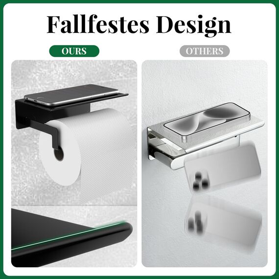 Dailyart Toilettenpapierhalter Selbstklebend mit Ablage - Schwarz WC Papier Halterung Ohne Bohren, Wandmontage für Küche und Badzimmer