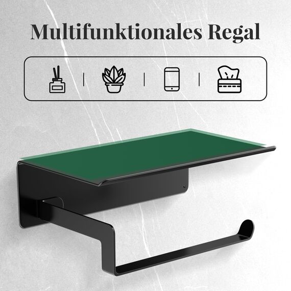 Dailyart Toilettenpapierhalter Selbstklebend mit Ablage - Schwarz WC Papier Halterung Ohne Bohren, Wandmontage für Küche und Badzimmer