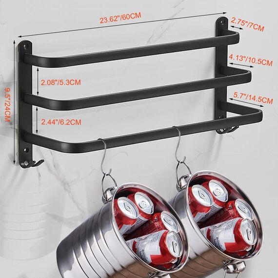 Ruhetfam 60CM Towel Bar Towel Rack Bathroom, Bathroom Accessories Set,60CM Handtuchhalter Ohne Bohren, Handtuchhalter Schwarz,