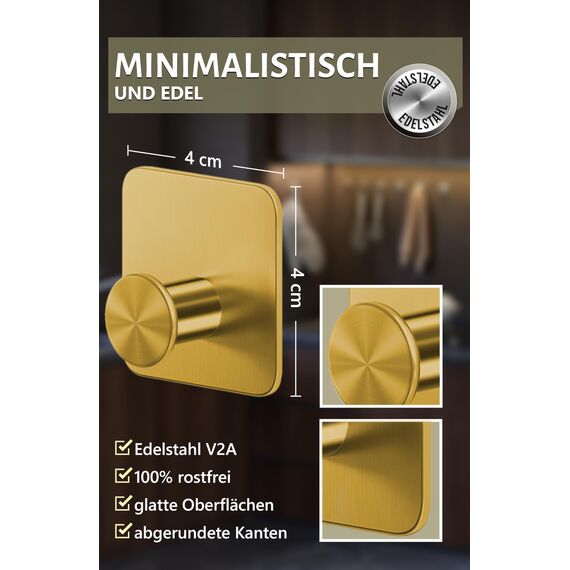 4smile Handtuchhalter ohne Bohren 6er Set - Goldene Design Handtuchhaken Bad, Haken selbstklebend mit 3M-Klebe-Pads - Stilvolle Klebehaken Wandhaken