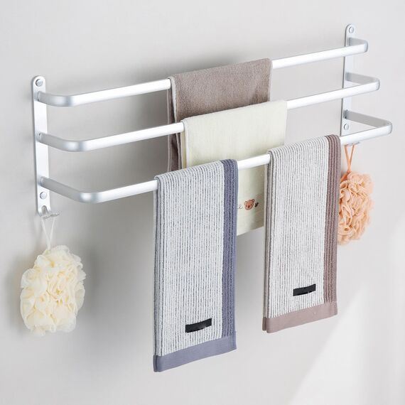 80CM Handtuchhalter Ohne Bohren, Handtuchhalter Silber, Handtuchhalter Bad, Handtuchhalter Wand Badezimmer Zubehör Set, Handtuchhalter Küche Handtuchstange Ohne Bohren