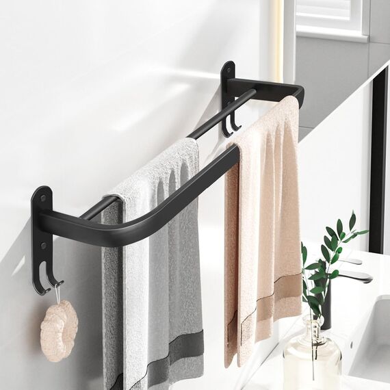 60CM Handtuchhalter Ohne Bohren, Handtuchhalter Schwarz, Handtuchhalter Bad, Handtuchhalter Wand Badezimmer Zubehör Set, Handtuchhalter Küche Handtuchstange Ohne Bohren