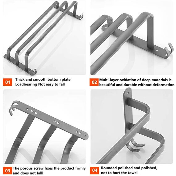 60CM Handtuchhalter Ohne Bohren, Handtuchhalter Grau, Handtuchhalter Bad, Handtuchhalter Wand Badezimmer Zubehör Set, Handtuchhalter Küche Handtuchstange Ohne Bohren