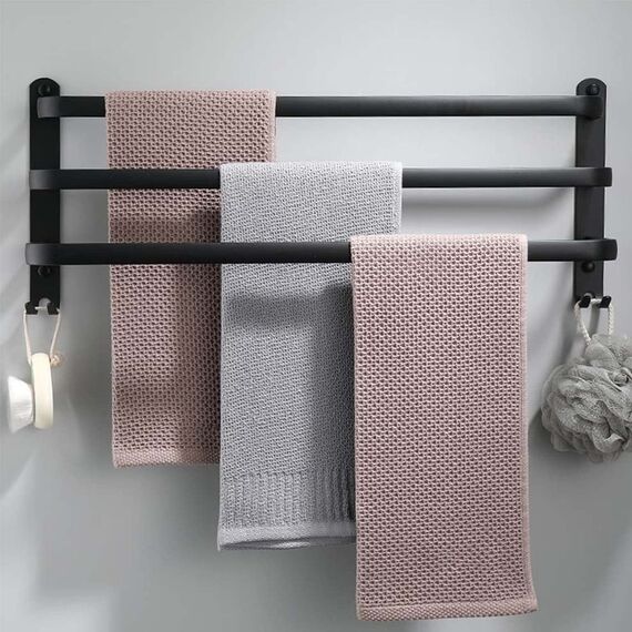 Ruhetfam 60CM Towel Bar Towel Rack Bathroom, Bathroom Accessories Set,60CM Handtuchhalter Ohne Bohren, Handtuchhalter Schwarz,
