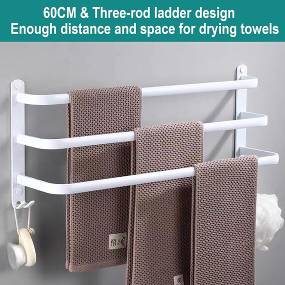 Juego de Accesorios para baño de 60cm White, Handtuchhalter weiß, Handtuchhalter Bad, Handtuchhalter Wand Badezimmer Zubehör Set, Küche Handtuchstange Ohne Bohren
