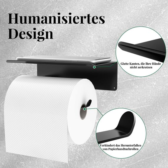 Dailyart Toilettenpapierhalter Selbstklebend mit Ablage - Schwarz WC Papier Halterung Ohne Bohren, Wandmontage für Küche und Badzimmer