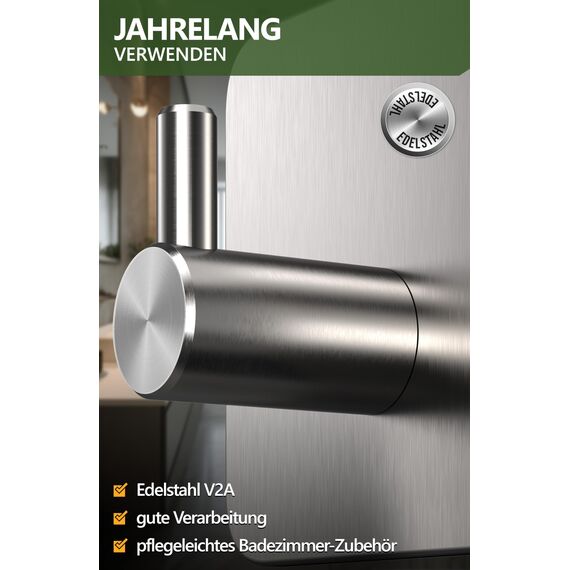 4smile Handtuchhaken ohne Bohren, 6er Set - Handtuchhalter ohne Bohren Edelstahl, Klebehaken wasserfest rostfrei, belastbare Handtuchhaken - Haken selbstklebend als Badezimmer Handtuchhalter