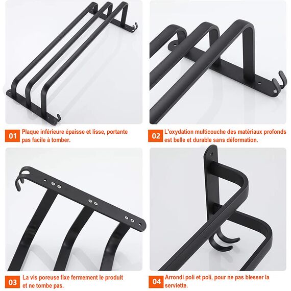 60CM Handtuchhalter Ohne Bohren, Handtuchhalter Schwarz, Handtuchhalter Bad, Handtuchhalter Wand Badezimmer Zubehör Set, Küche Handtuchstange Ohne Bohren