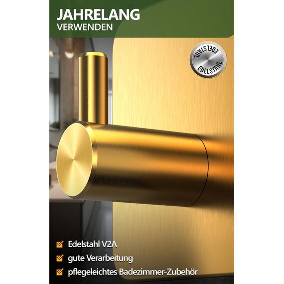 4smile Handtuchhaken ohne Bohren, 6er Set - Edelstahl Handtuchhalter ohne Bohren Goldene, Klebehaken wasserfest rostfrei, belastbare Handtuchhaken - Haken selbstklebend als Badezimmer Handtuchhalter