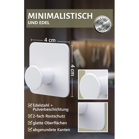 4smile Handtuchhalter ohne Bohren 6er Set - Weiße Design Handtuchhaken Bad, Haken selbstklebend mit 3M-Klebe-Pads - Stilvolle Klebehaken Wandhaken