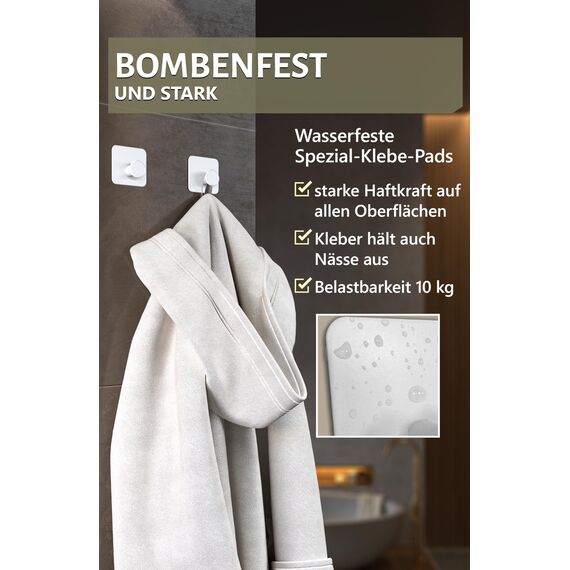 4smile Handtuchhalter ohne Bohren 6er Set - Weiße Design Handtuchhaken Bad, Haken selbstklebend mit 3M-Klebe-Pads - Stilvolle Klebehaken Wandhaken