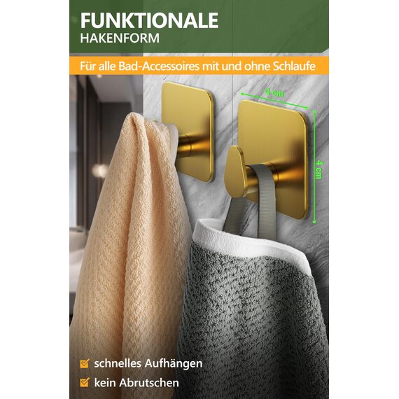 4smile Klebehaken oval - Handtuchhalter ohne Bohren - 6er Set Goldene