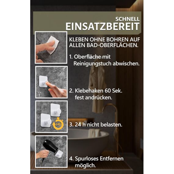 4smile Handtuchhalter ohne Bohren 6er Set - Weiße Design Handtuchhaken Bad, Haken selbstklebend mit 3M-Klebe-Pads - Stilvolle Klebehaken Wandhaken