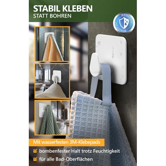 4smile Klebehaken oval - Handtuchhalter ohne Bohren - 6er Set Weiß