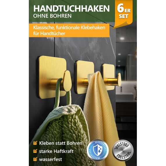 4smile Klebehaken oval - Handtuchhalter ohne Bohren - 6er Set Goldene