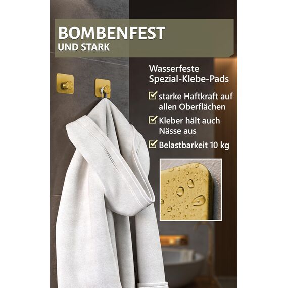 4smile Handtuchhalter ohne Bohren 6er Set - Goldene Design Handtuchhaken Bad, Haken selbstklebend mit 3M-Klebe-Pads - Stilvolle Klebehaken Wandhaken