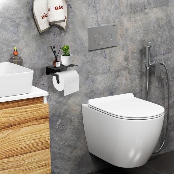 Dailyart Toilettenpapierhalter Selbstklebend mit Ablage - Schwarz WC Papier Halterung Ohne Bohren, Wandmontage für Küche und Badzimmer