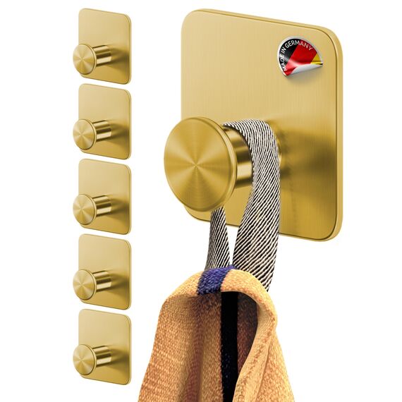 4smile Handtuchhalter ohne Bohren 6er Set - Goldene Design Handtuchhaken Bad, Haken selbstklebend mit 3M-Klebe-Pads - Stilvolle Klebehaken Wandhaken