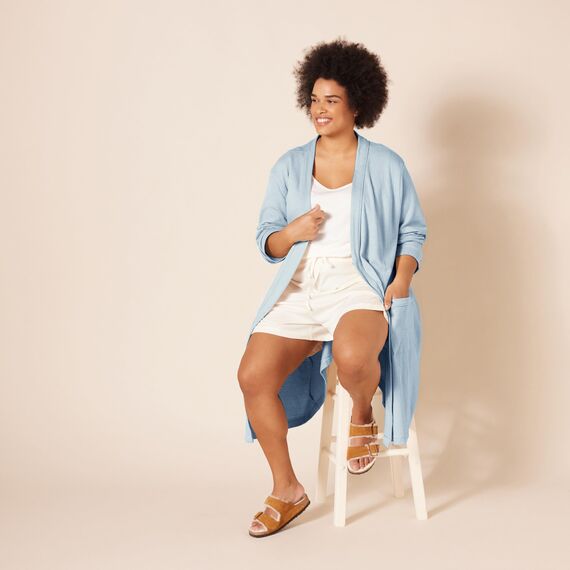 Amazon Essentials Damen Leichter Waffel-Bademantel, Mittellang (Erhältlich In Übergröße), Staubblau, L