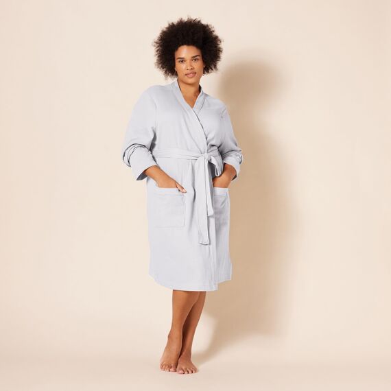 Amazon Essentials Damen Leichter Waffel-Bademantel, Mittellang (Erhältlich In Übergröße), Hellgrau, 3XL Große Größen