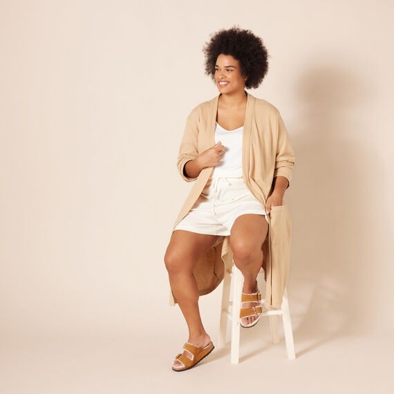 Amazon Essentials Damen Leichter Waffel-Bademantel, Mittellang (Erhältlich In Übergröße), Helles Kamelbraun, 5XL Große Größen