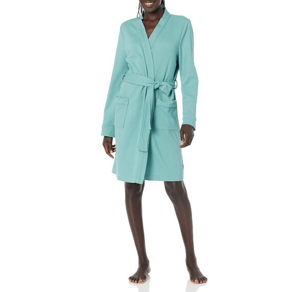 Amazon Essentials Damen Leichter Waffel-Bademantel, Mittellang (Erhältlich In Übergröße), Grünblau, XL