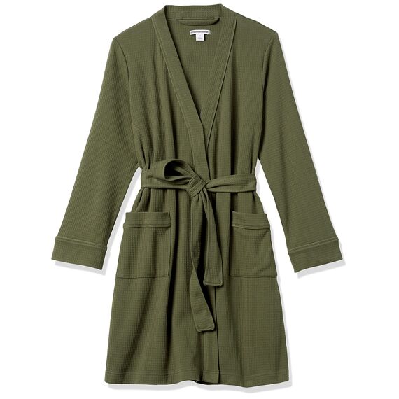 Amazon Essentials Damen Leichter Waffel-Bademantel, Mittellang (Erhältlich In Übergröße), Olivgrün, XXL