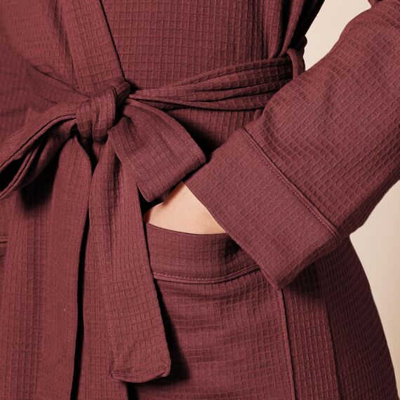 Amazon Essentials Damen Leichter Waffel-Bademantel, Mittellang (Erhältlich In Übergröße), Sattes Burgunderrot, S