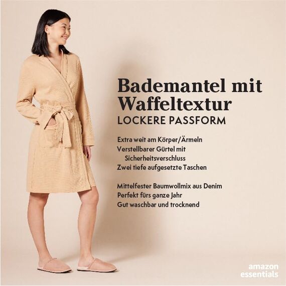 Amazon Essentials Damen Leichter Waffel-Bademantel, Mittellang (Erhältlich In Übergröße), Blassrosa, XL Große Größen