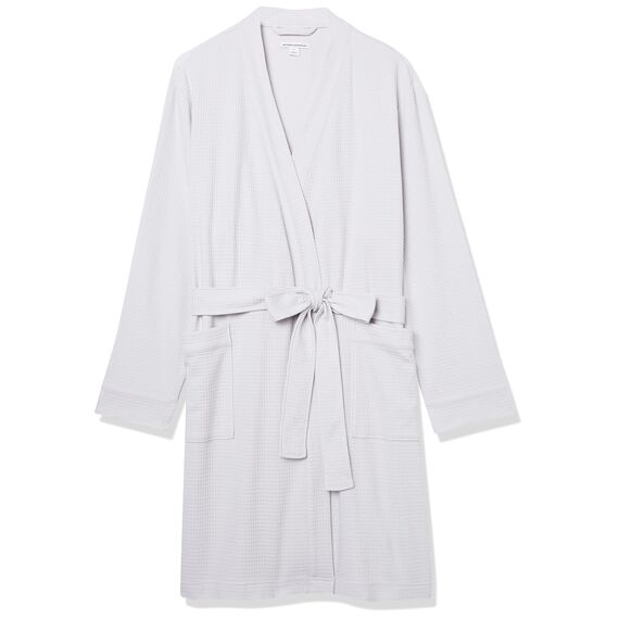 Amazon Essentials Damen Leichter Waffel-Bademantel, Mittellang (Erhältlich In Übergröße), Hellgrau, XL