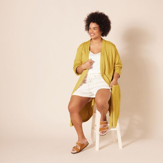 Amazon Essentials Damen Leichter Waffel-Bademantel, Mittellang (Erhältlich In Übergröße), Senfgelb, XS