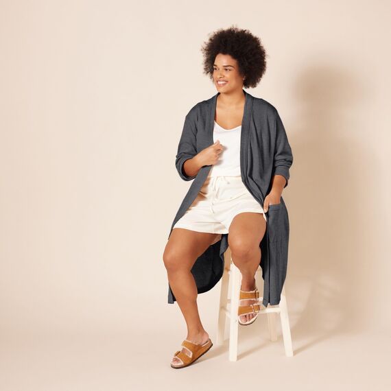 Amazon Essentials Damen Leichter Waffel-Bademantel, Mittellang (Erhältlich In Übergröße), Dunkelgrau Meliert, XXL Große Größen