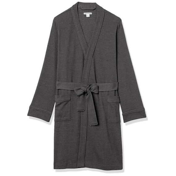 Amazon Essentials Damen Leichter Waffel-Bademantel, Mittellang (Erhältlich In Übergröße), Dunkelgrau Meliert, XS