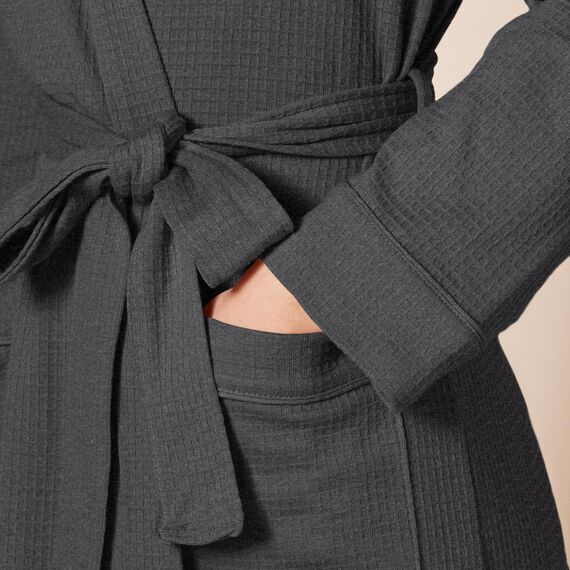 Amazon Essentials Damen Leichter Waffel-Bademantel, Mittellang (Erhältlich In Übergröße), Dunkelgrau Meliert, M