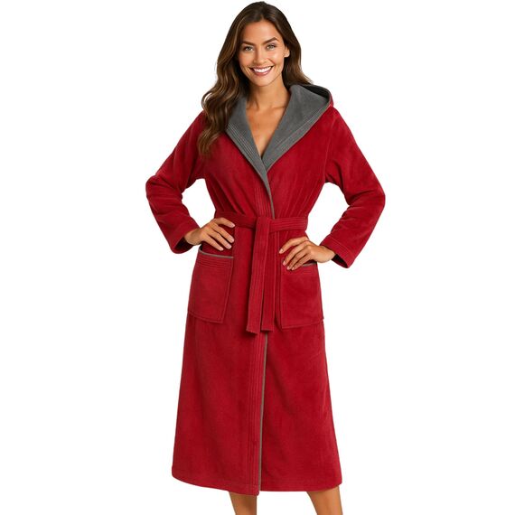 Morgenstern Bademantel Damen mit Kapuze 100% Baumwolle Frottee OEKO-TEX® Morgenmantel Leonie Rot Größe M