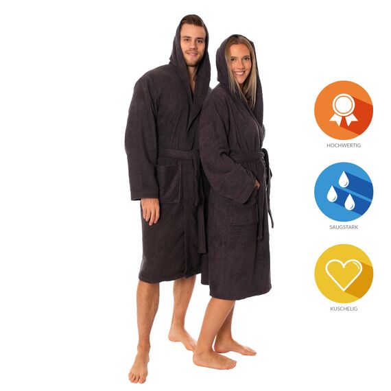 Lavea® Mexico – Bademantel Damen & Herren aus 100% Baumwolle – weicher Frottee Morgenmantel mit Kapuze, Unisex Design, Ideal für Sauna & Zuhause, saugstark & pflegeleicht